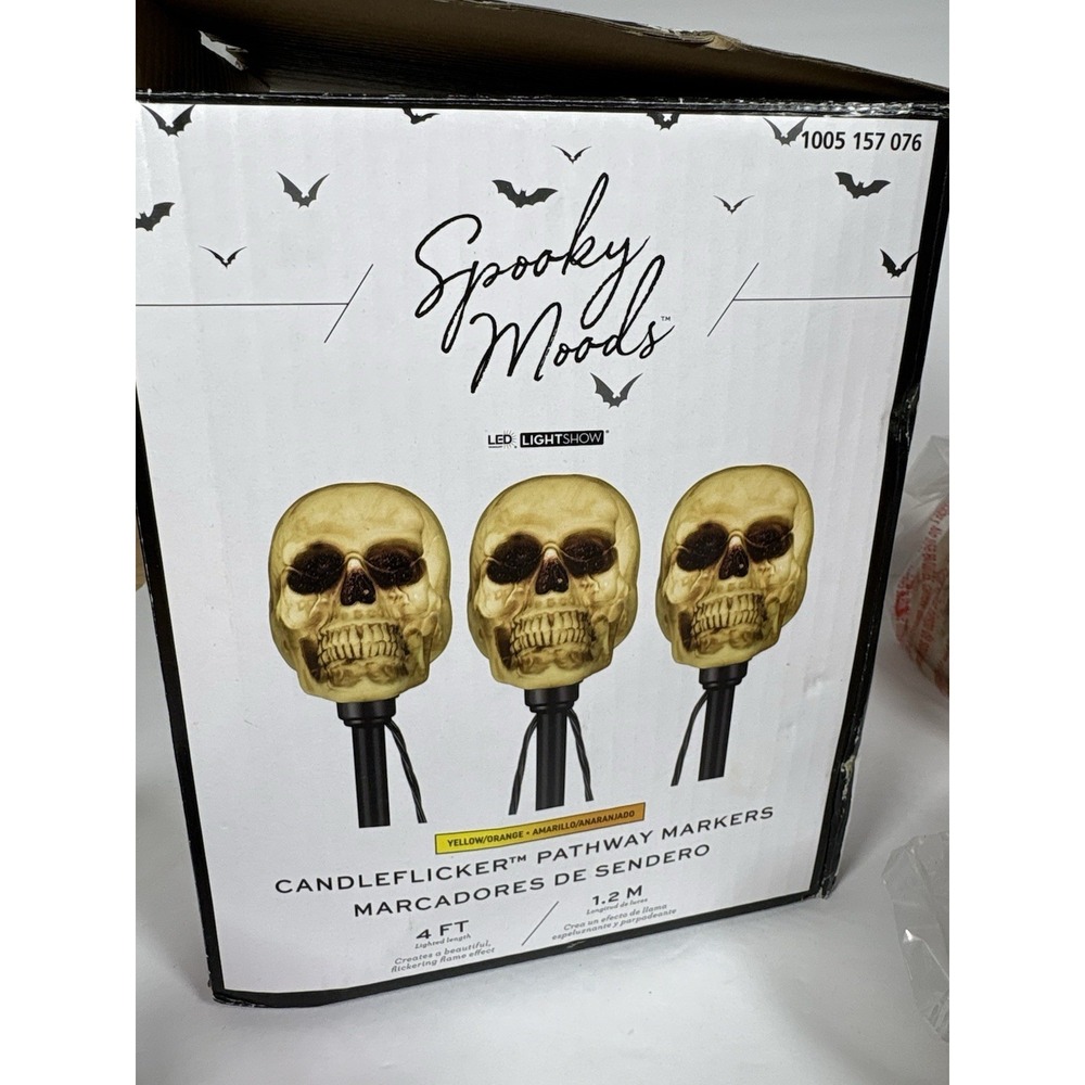 Gemmy Spooky Moods Skull LED CandleFlicker Pathway Markers Set of 3 Tested